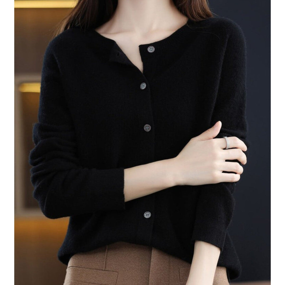Black button-up knit cardigan