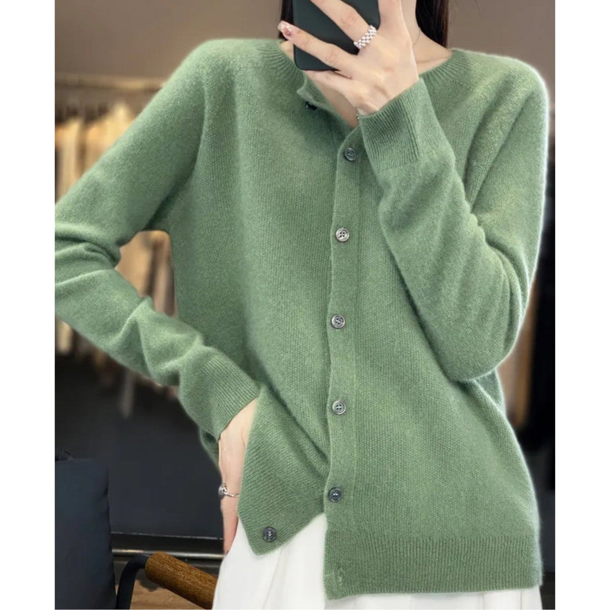 Light Green button-up knit cardigan