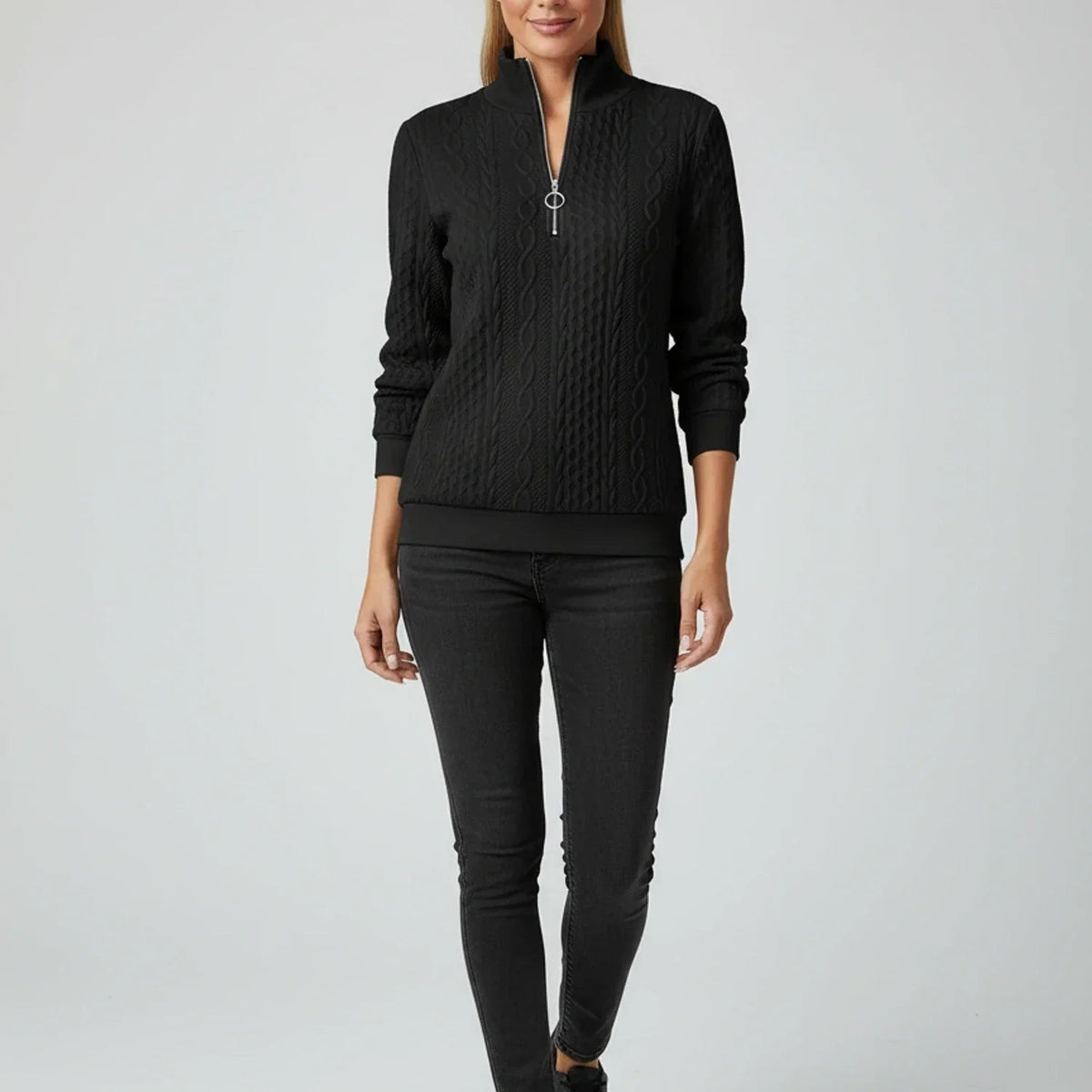 Cable knit quarter-zip jumper