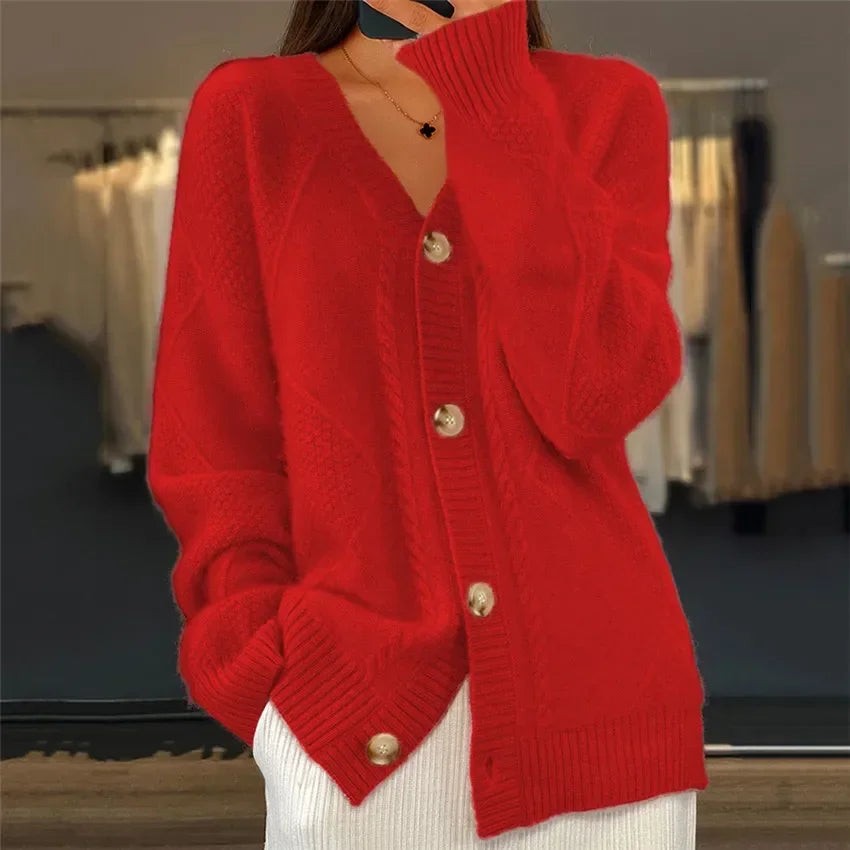 Cable knit v-neck cardigan