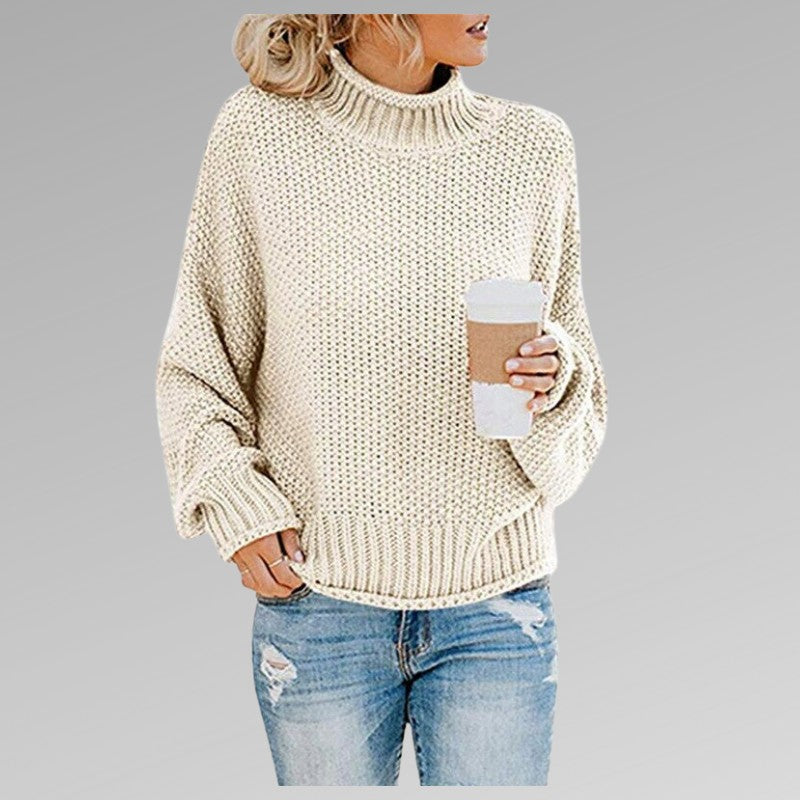 Cream chunky knit roll neck jumper