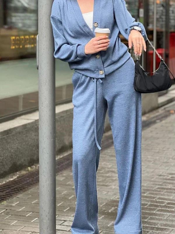 Knit cardigan and trouser co-ord