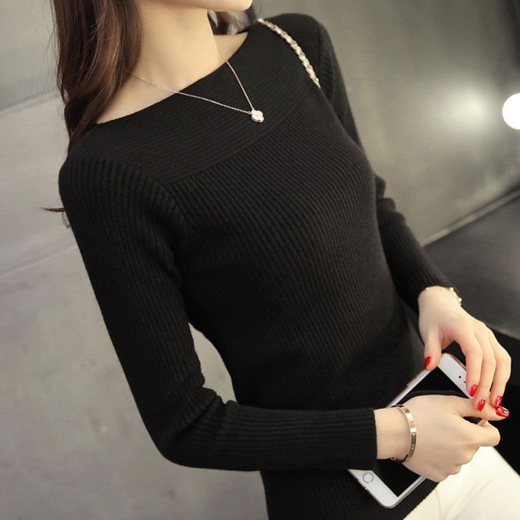 Black merino wool boat neck jumper