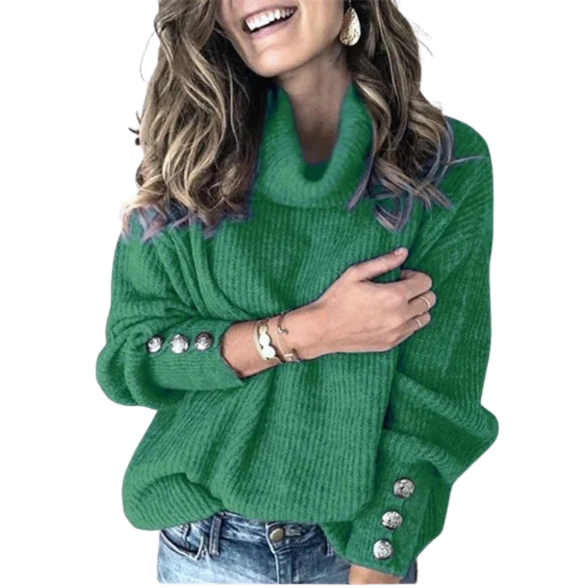 Green merino wool cowl neck jumper