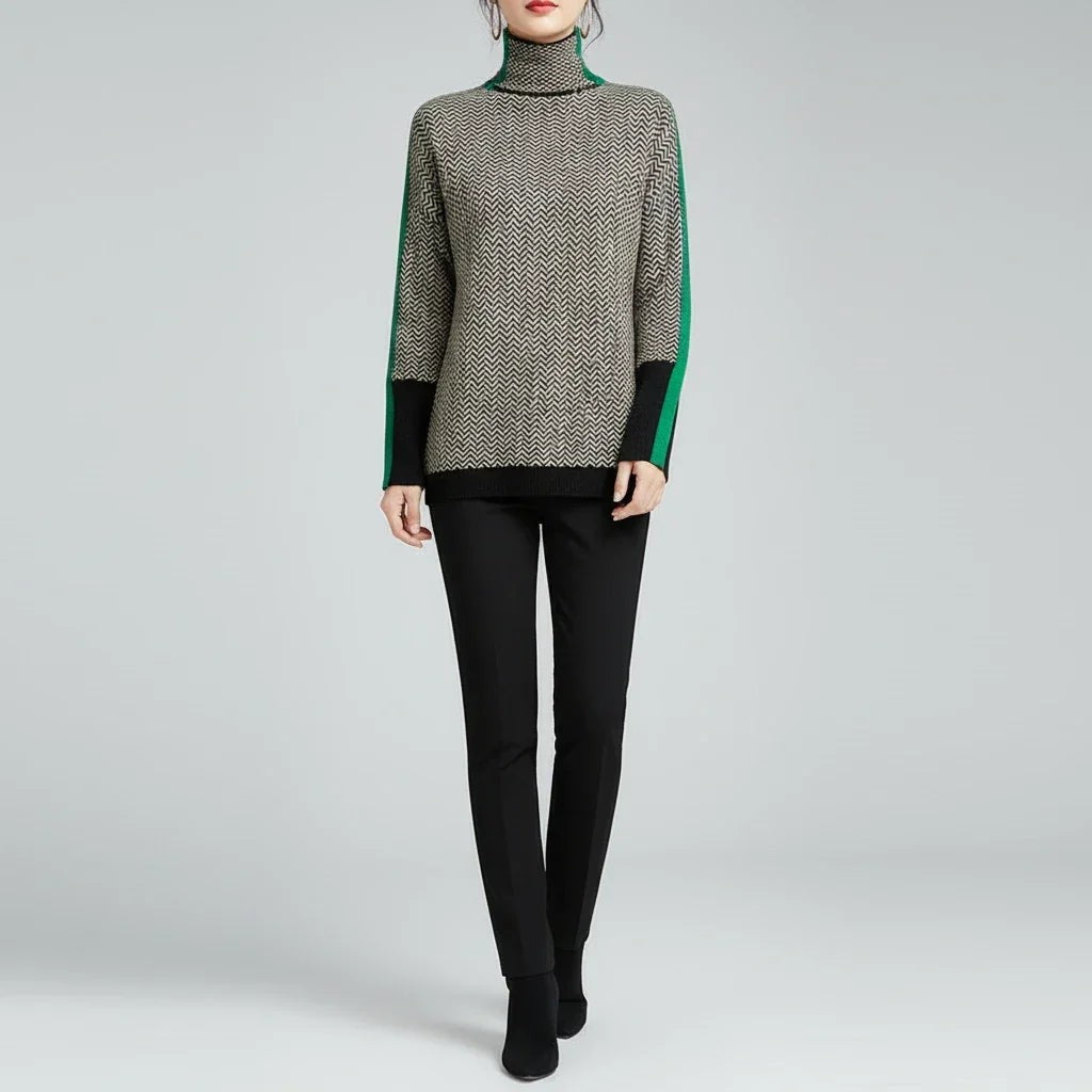 Merino wool herringbone roll neck jumper