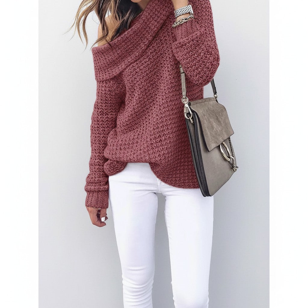 Dark Pink merino wool off-shoulder jumper