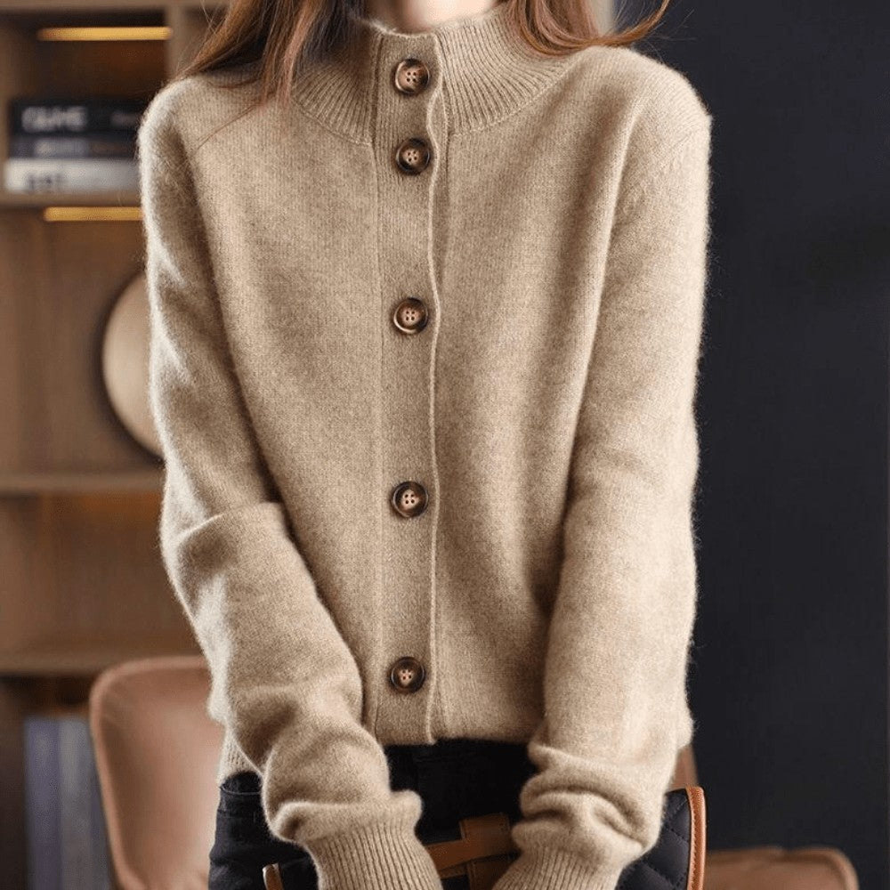 Mock neck button cardigan