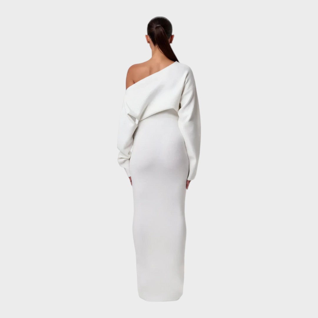 Off-shoulder knit maxi dress