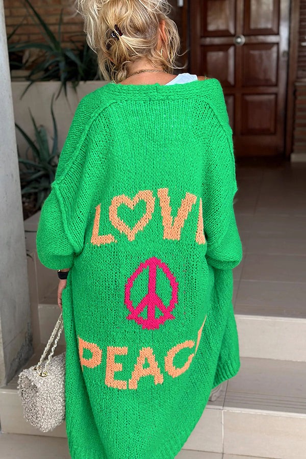Green oversized longline knit cardigan