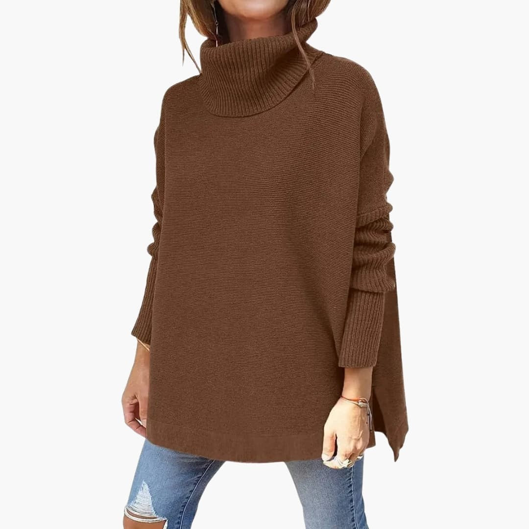 Brown oversized roll neck jumper