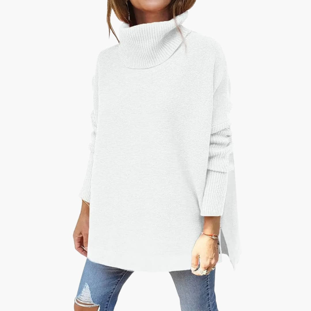 White oversized roll neck jumper