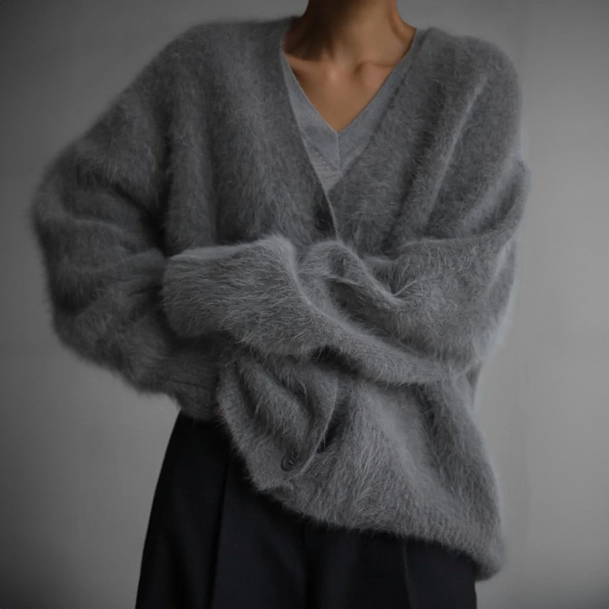 Dark gray oversized v-neck cardigan