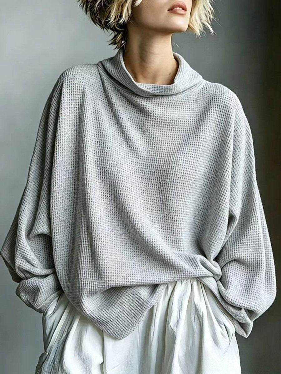 Grey oversized waffle knit cowl neck jumper