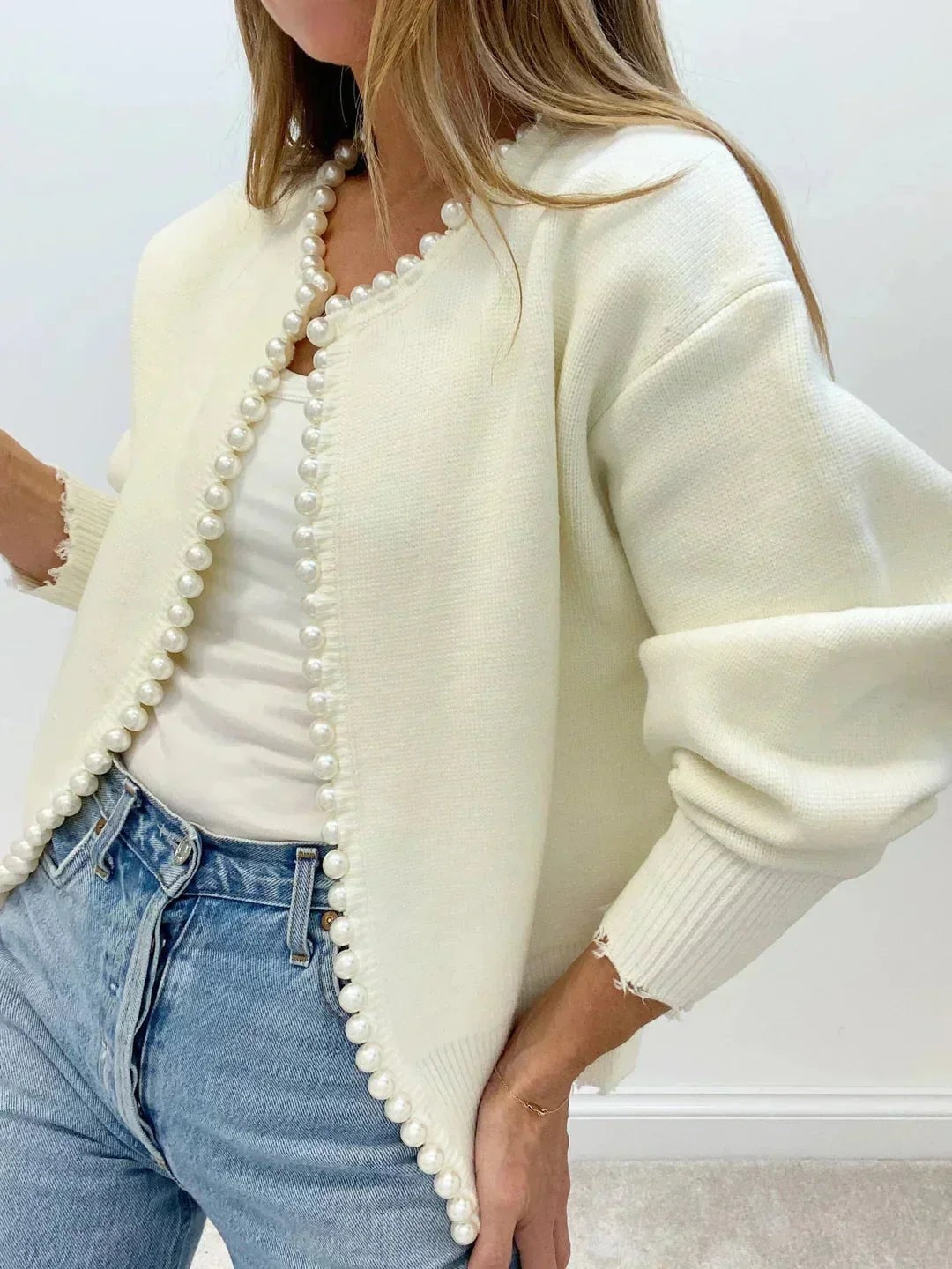 Pearl trim knit cardigan