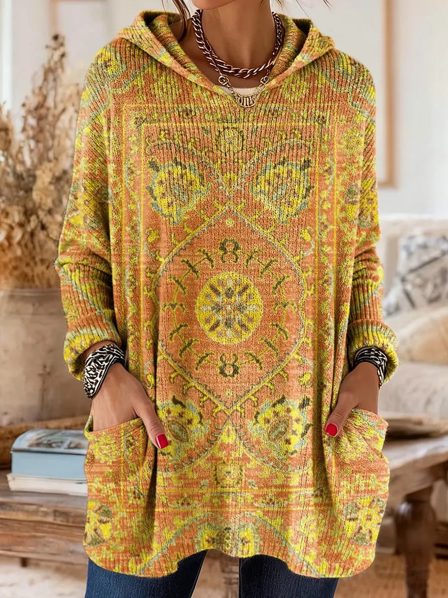 Printed hooded knit tunic