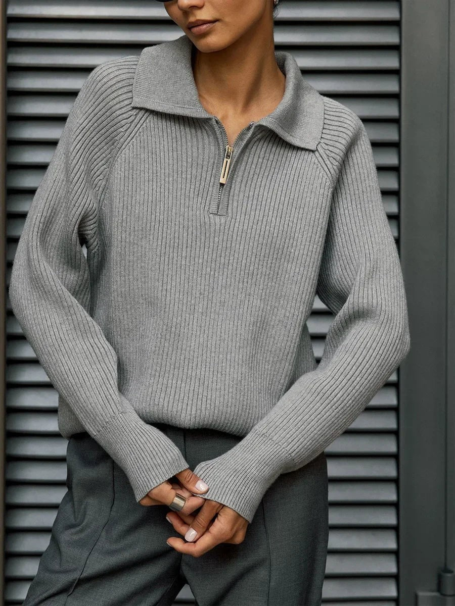 Ribbed zip neck jumper