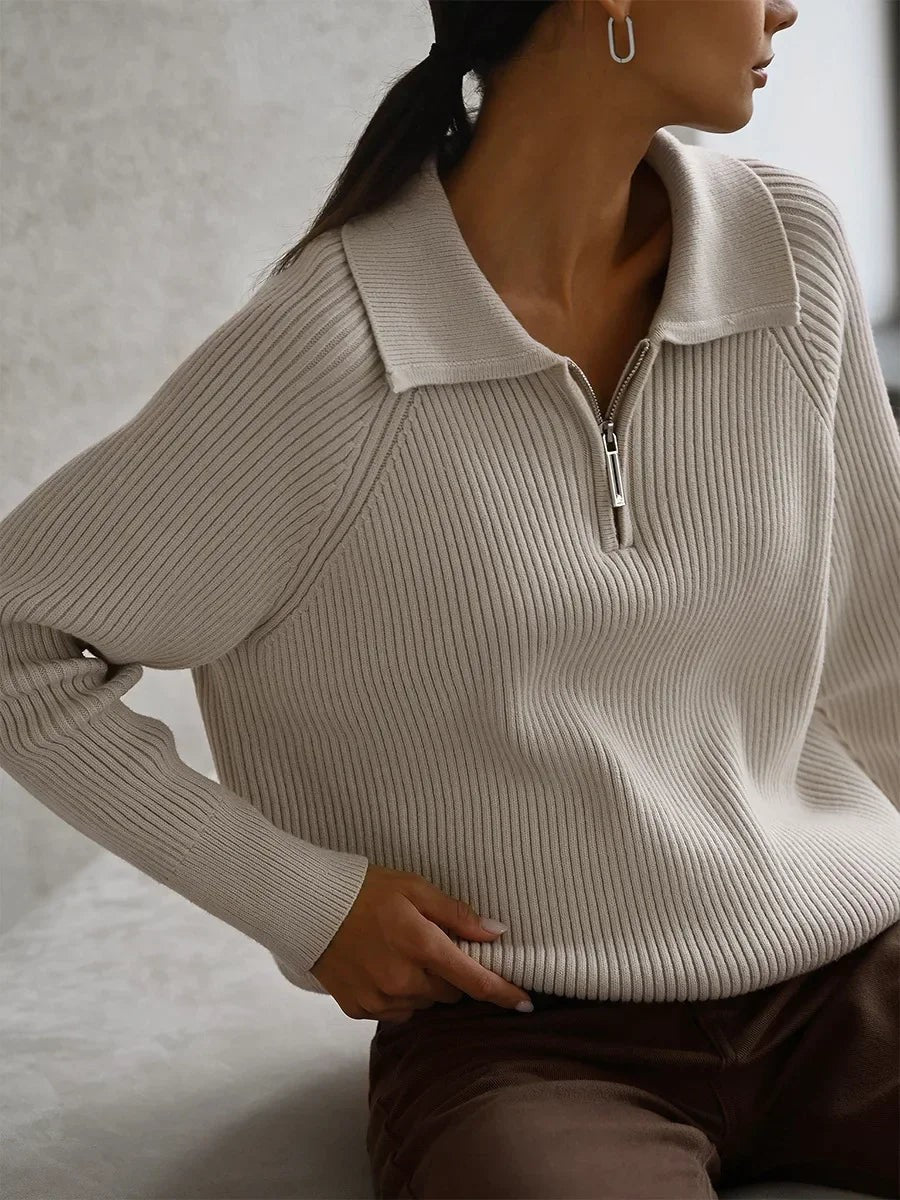 Ribbed zip neck jumper