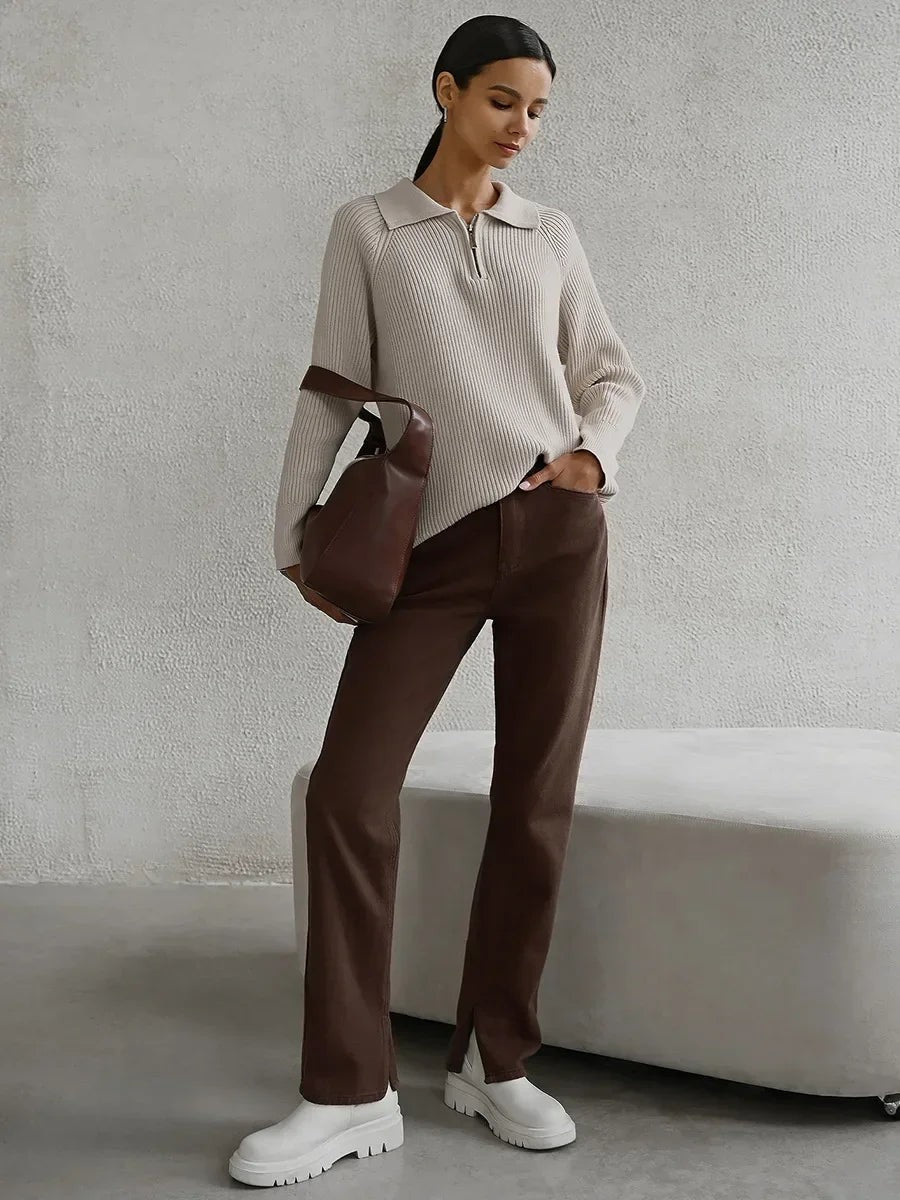 Ribbed zip neck jumper
