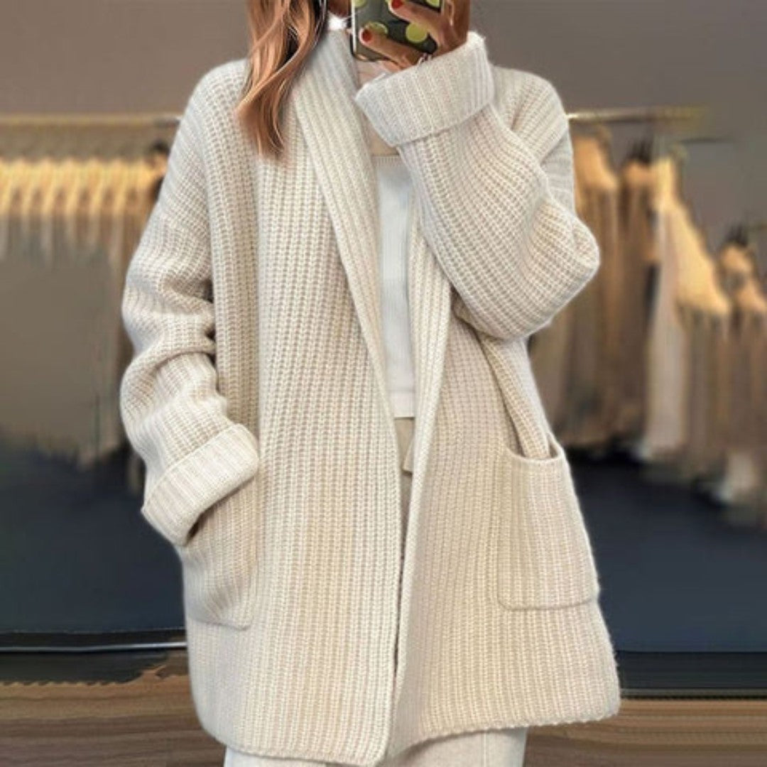 Ivory shawl collar open-front cardigan