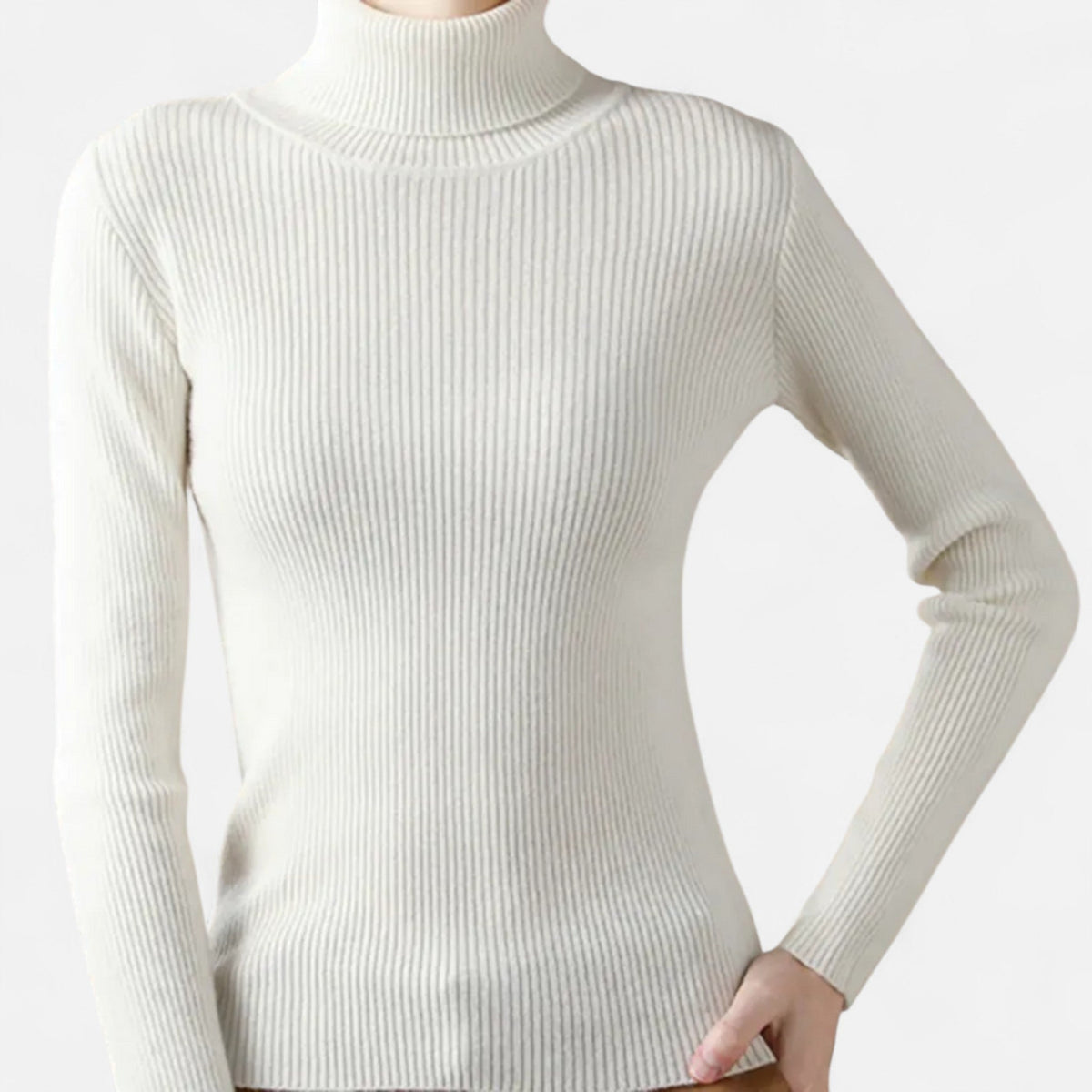 White slim ribbed roll neck jumper