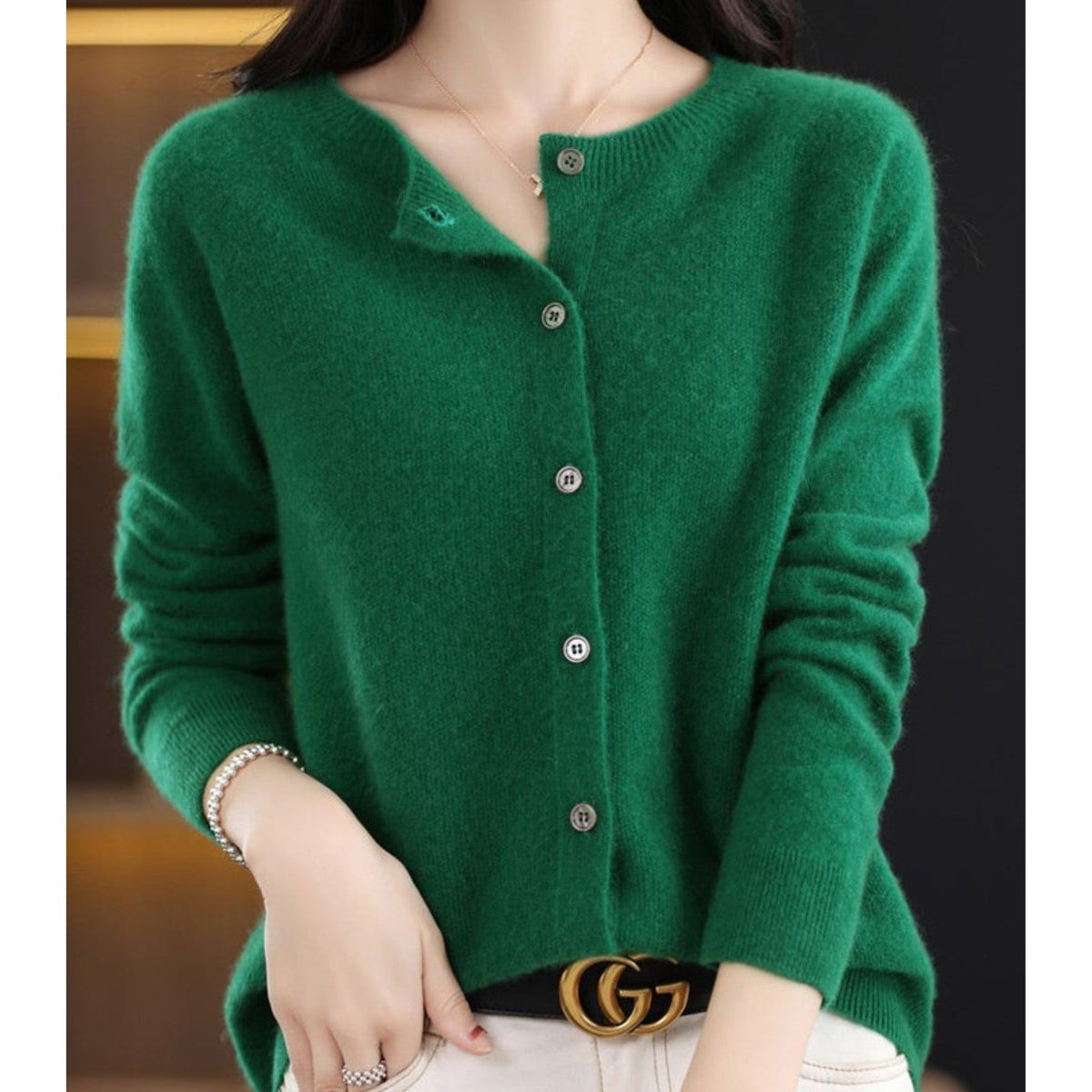 Green soft knit button cardigan