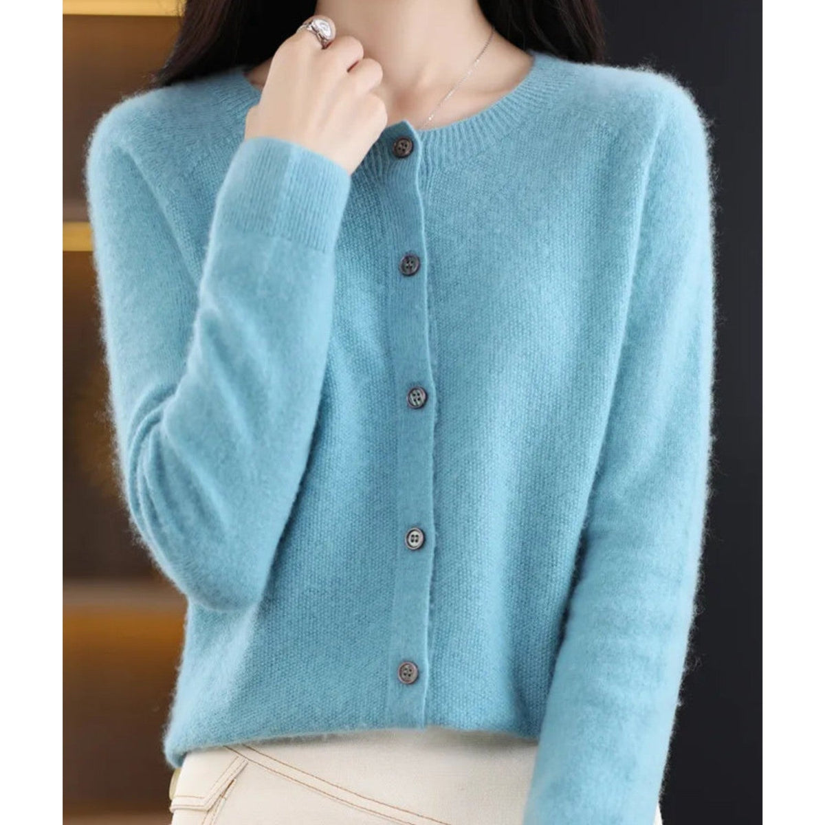 Blue soft knit button cardigan