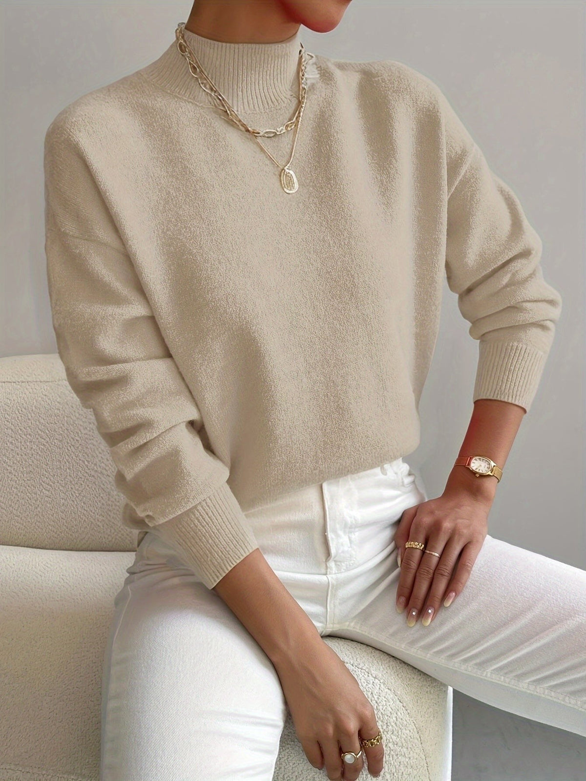 Beige soft mock neck jumper