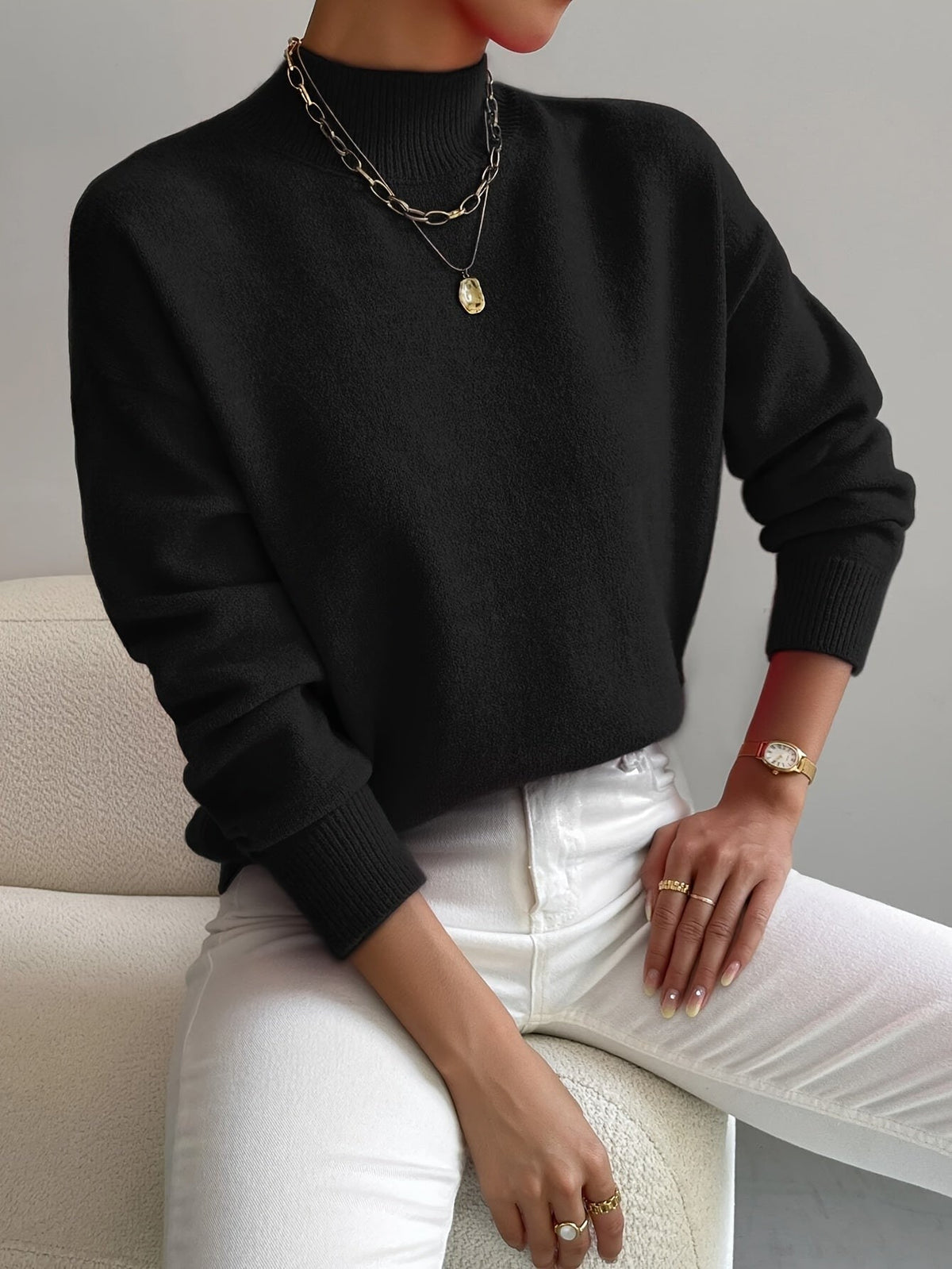 Black soft mock neck jumper