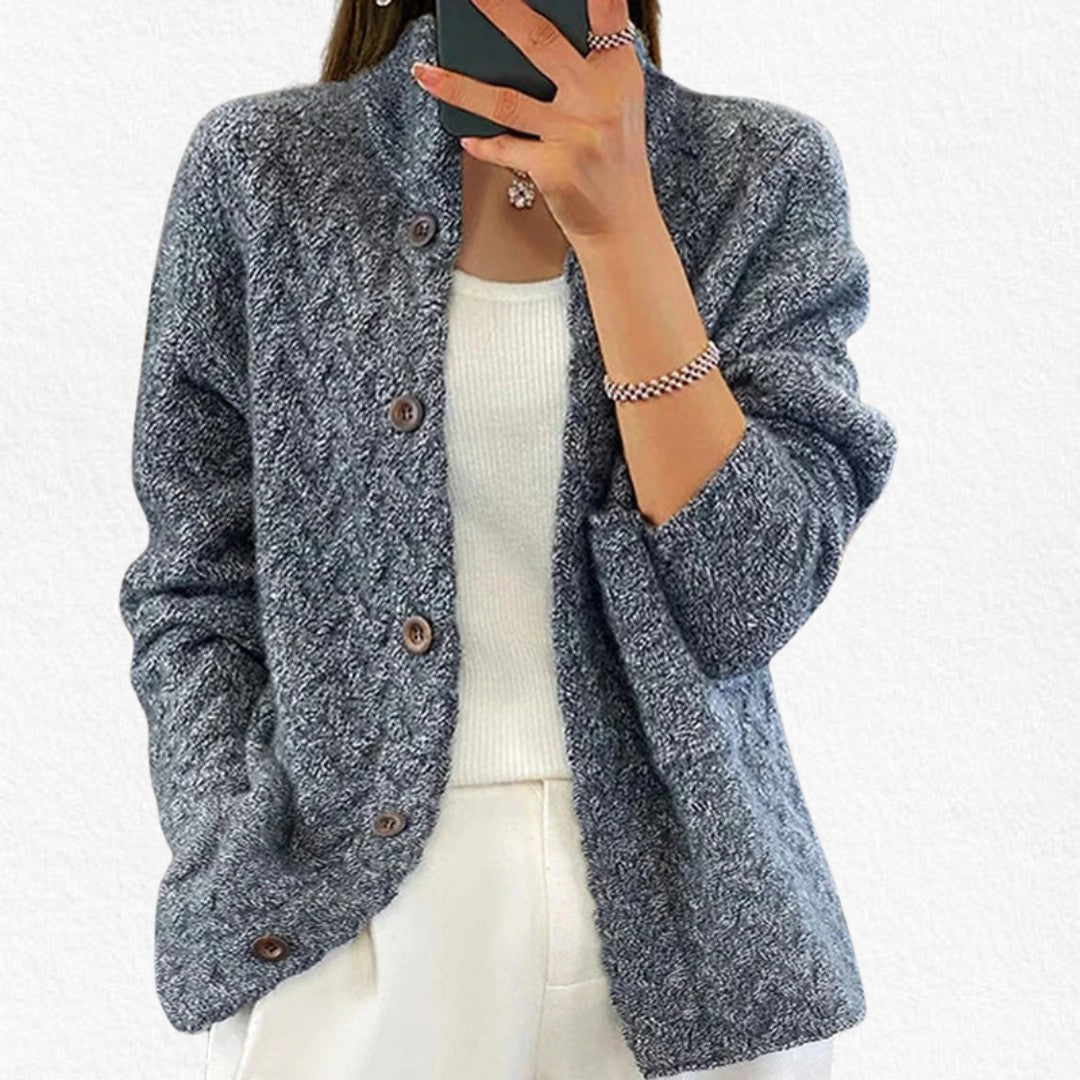 Blue Gray textured button knit cardigan