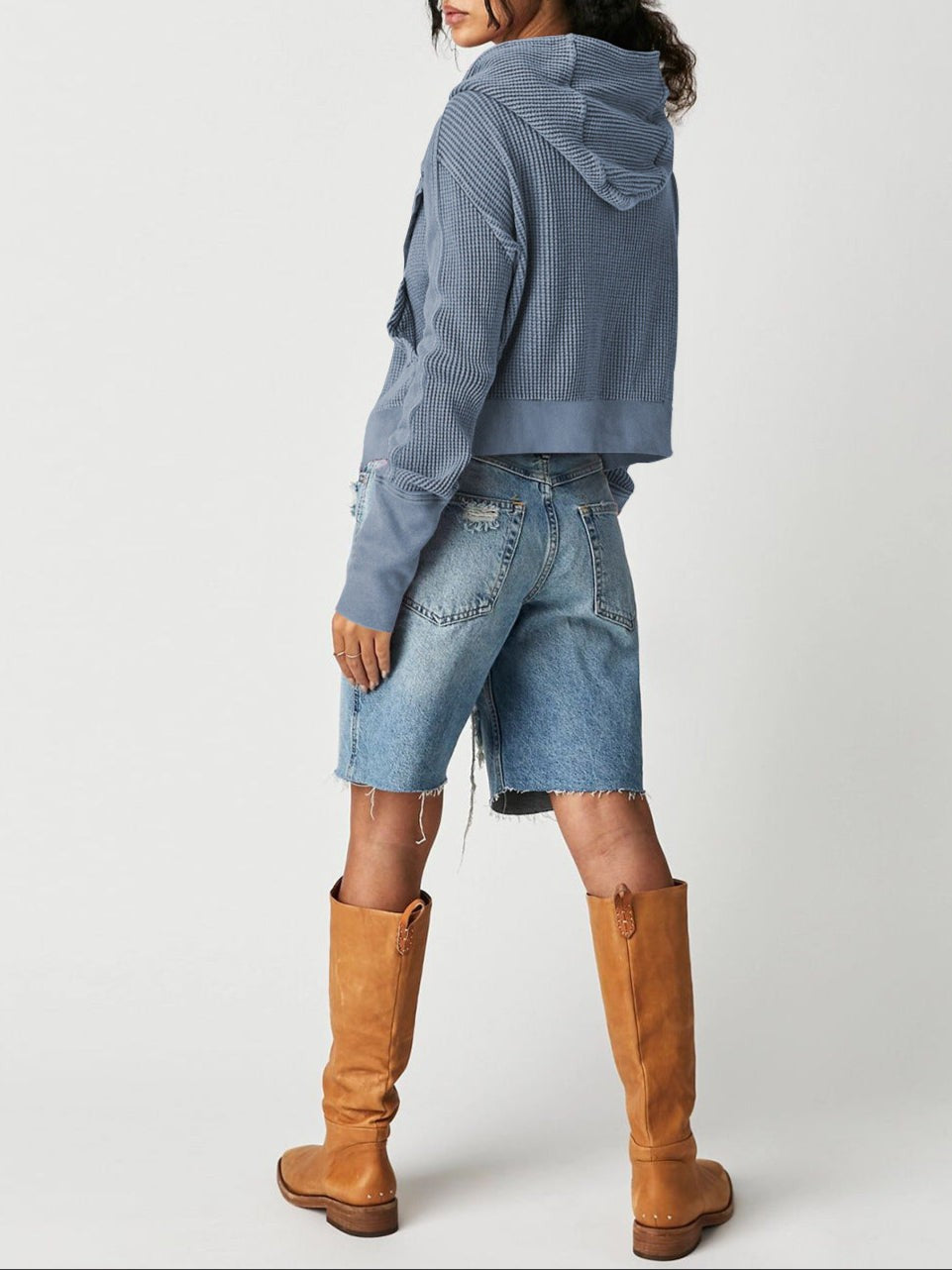 Waffle knit zip-up hoodie