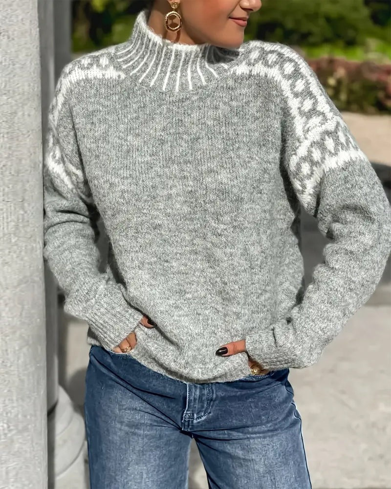 Gray wool fair isle high neck jumper