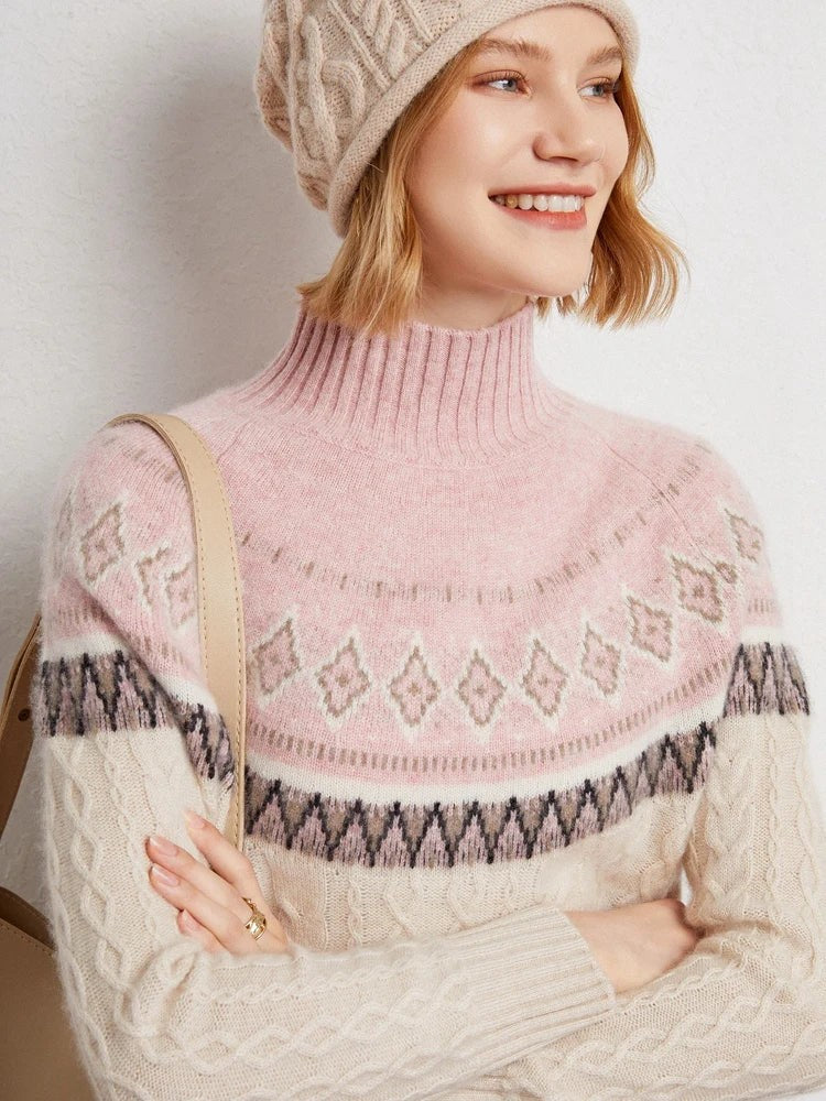 Wool fair isle mock neck jumper