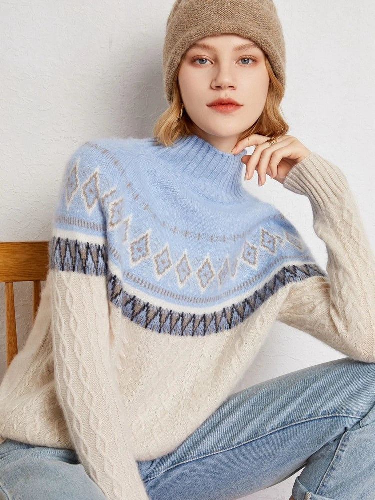 Wool fair isle mock neck jumper