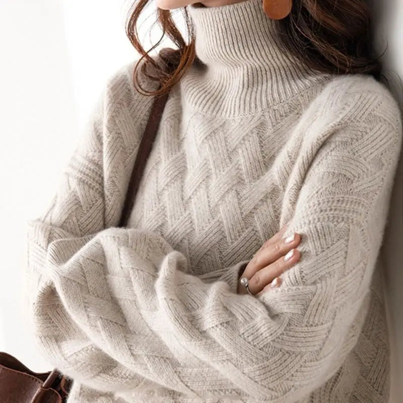 Camel wool mix roll neck jumper