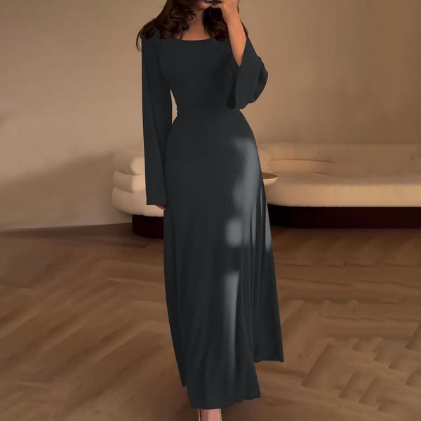 Dark Grey ribbed square neck maxi dress