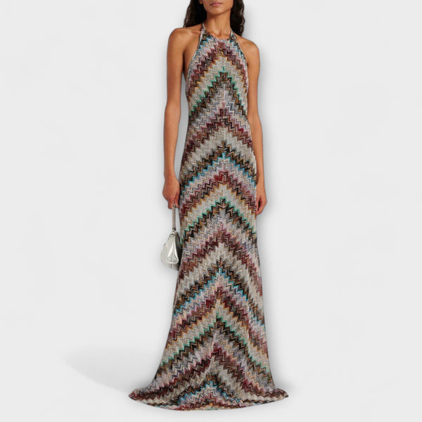 Zigzag halter knit maxi dress