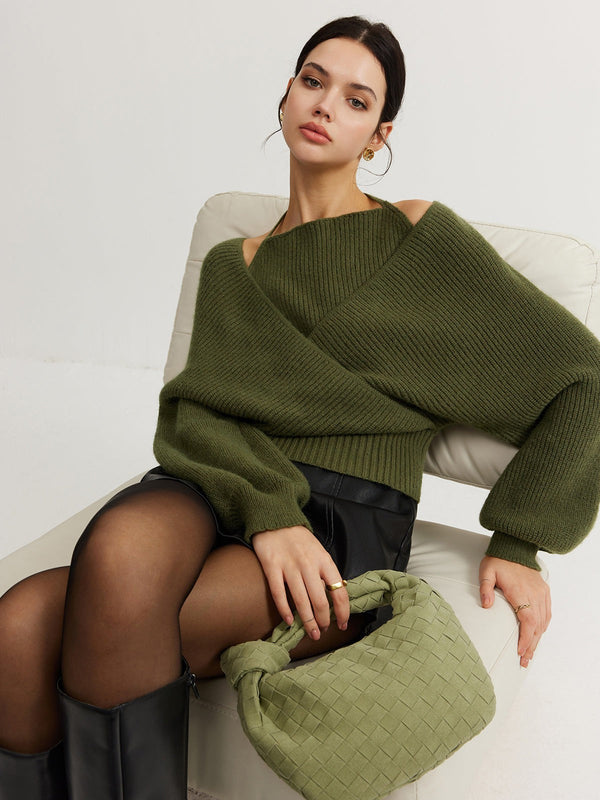 Green crossover wrap jumper