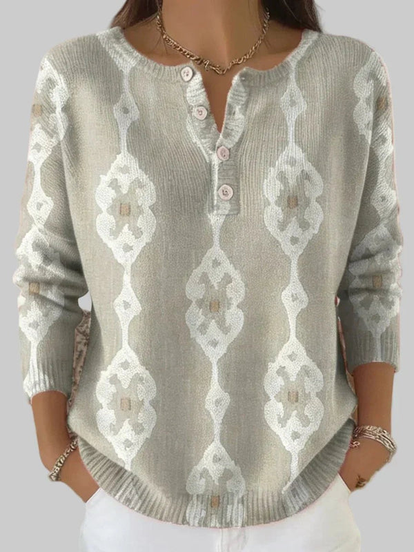 Colorful abstract patterned henley jumper
