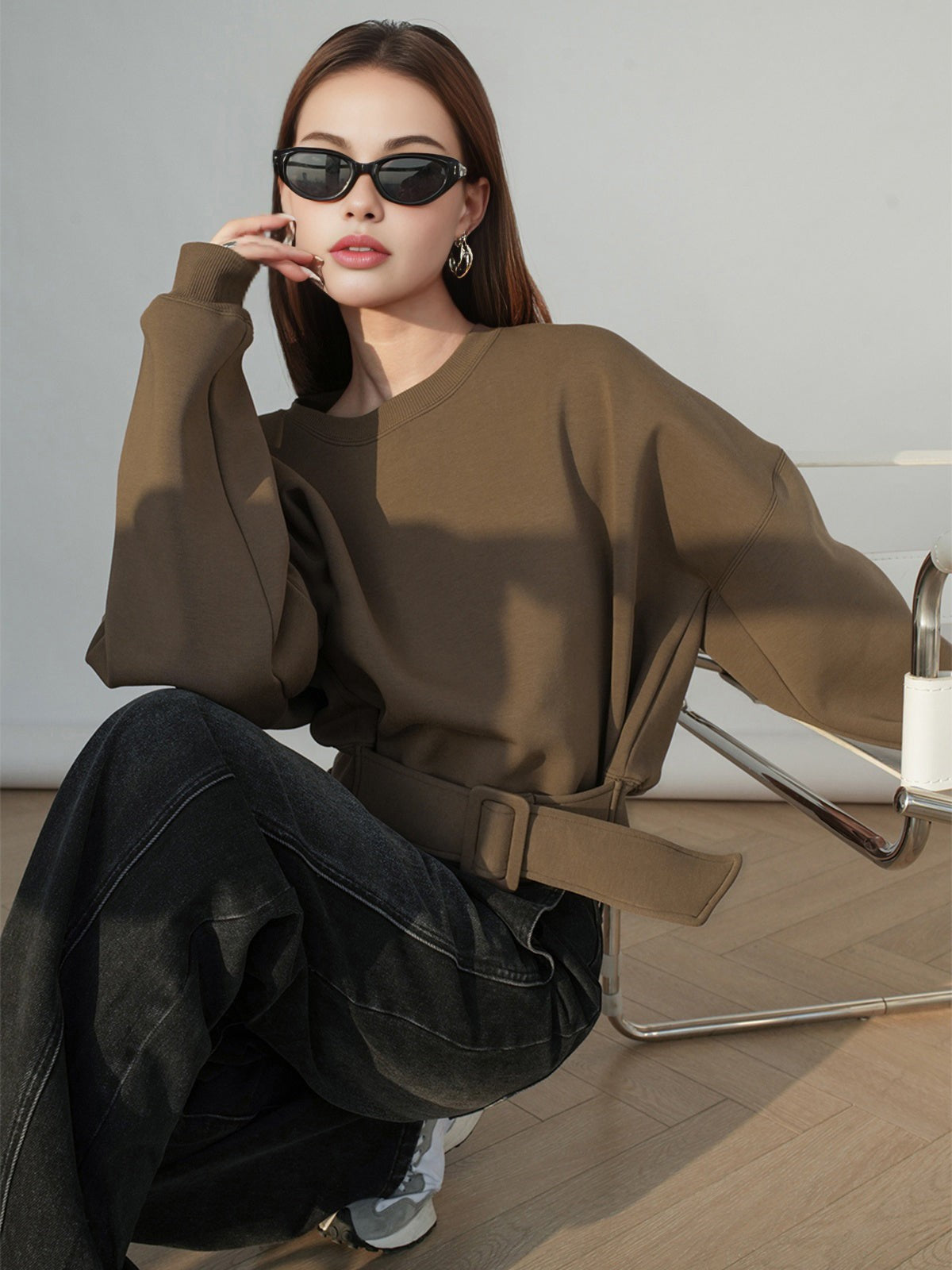 Belted sweatshirt top