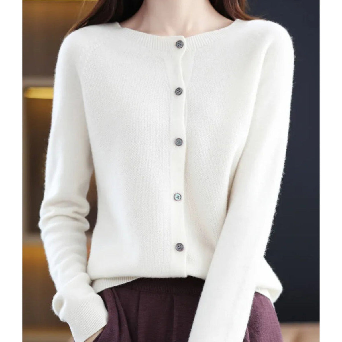 White button-up knit cardigan