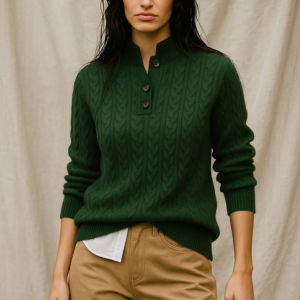 Cable knit button neck jumper