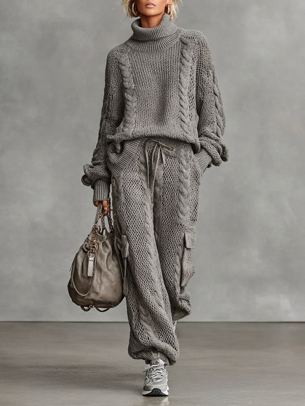 Gray cable knit cargo co-ord set