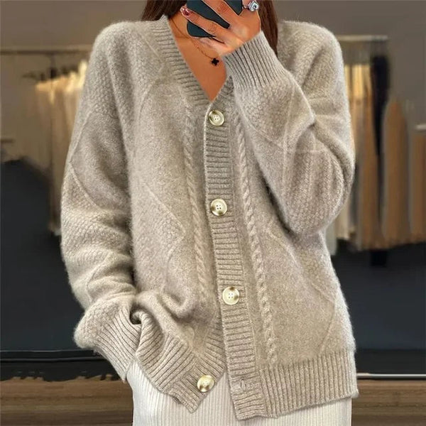 Gray cable knit v-neck cardigan