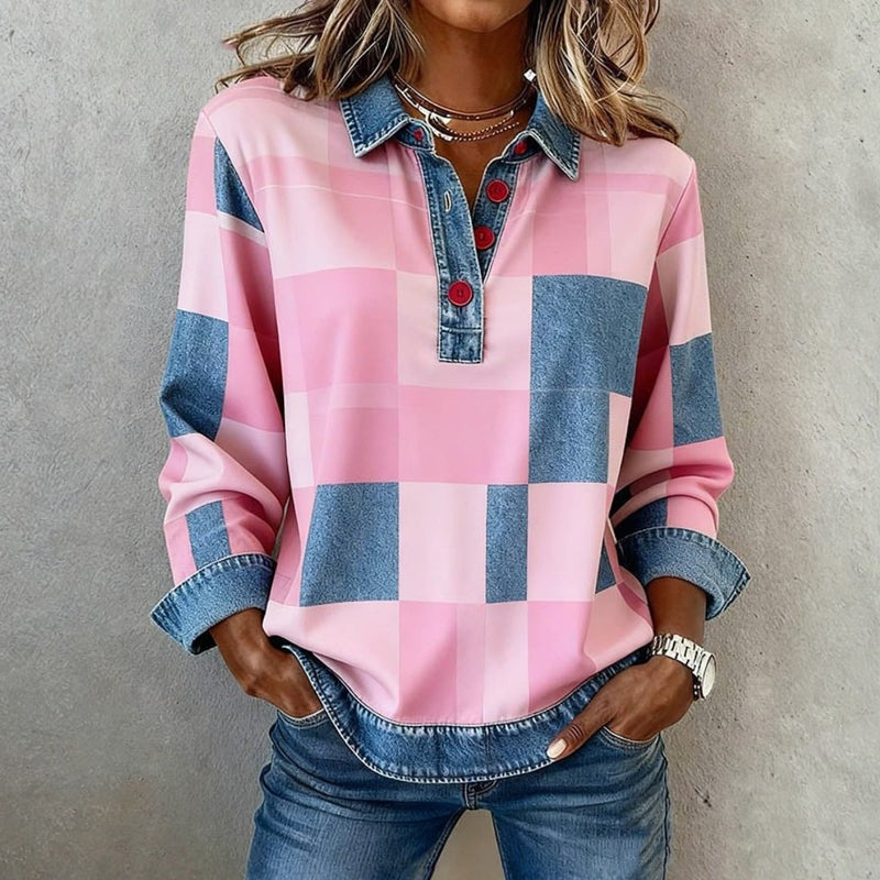 Multicolored checked polo sweatshirt