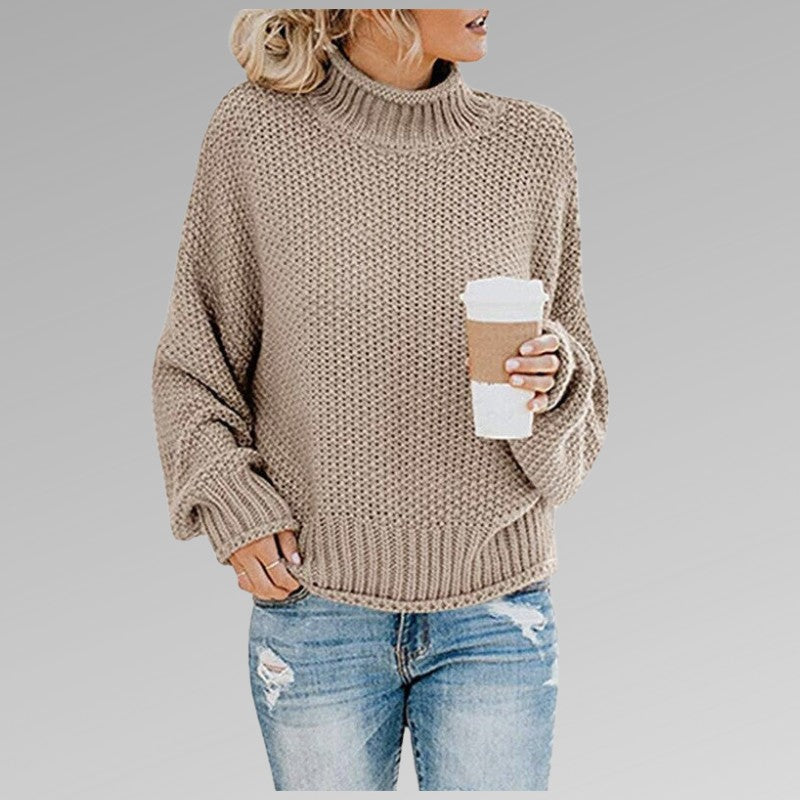 Beige chunky knit roll neck jumper
