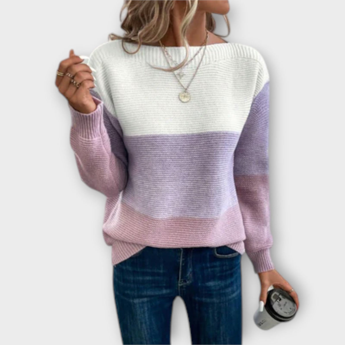 Purple colour block ribbed jumper