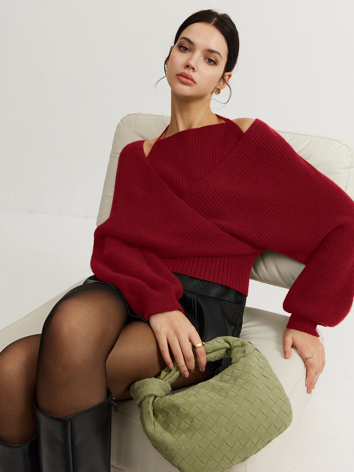 Red crossover wrap jumper