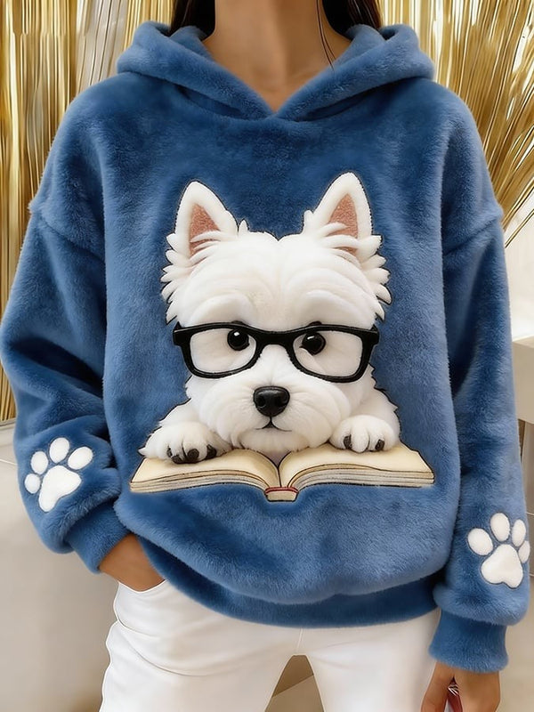 Blue dog graphic hooded sweatshirt