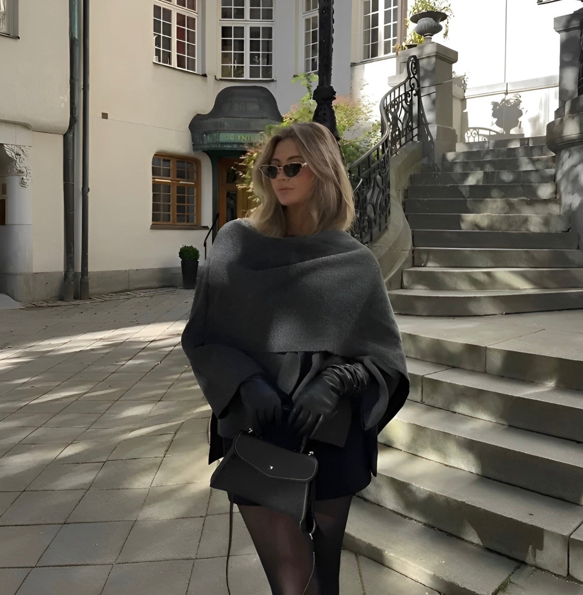 Draped cowl neck poncho