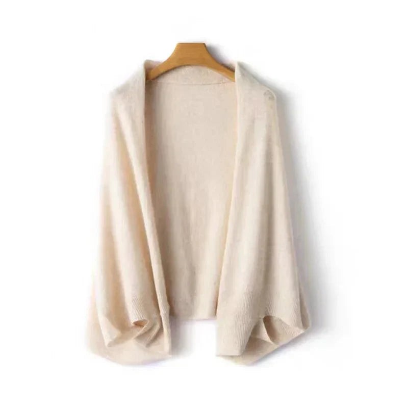 Beige draped open-front cardigan